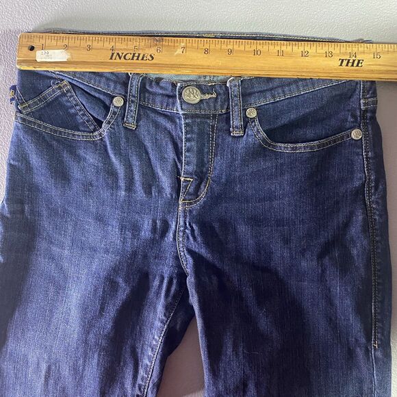 ROCK & REPUBLIC Jeans Denim Low Rise Rhinestone Pockets Womens 6 Dark Wash Blue - Picture 4 of 12